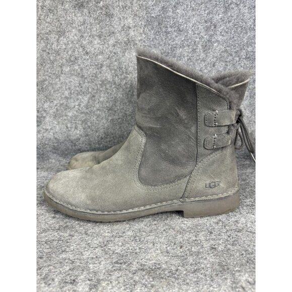 UGG Boots Womens Size 8 Gray Suede Shearling Lined Ankle Back Lace Casual Winter - Picture 1 of 7